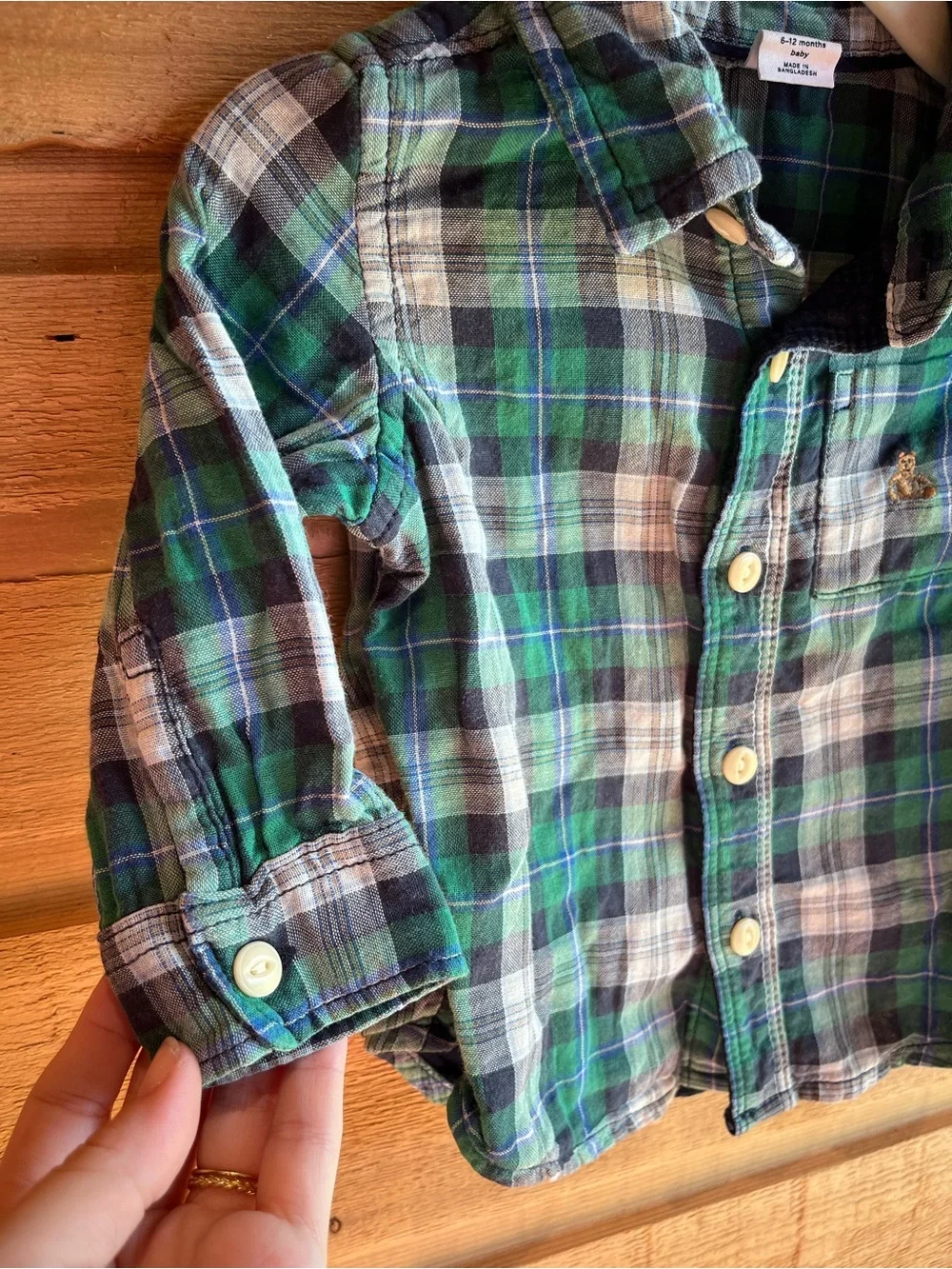 GAP - Kids Baby Green and Navy Plaid Button-Up Shirt